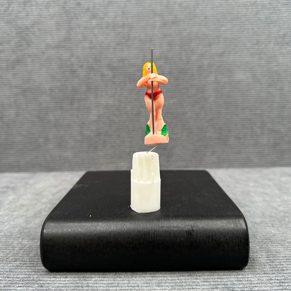 Vintage Novelty Dancer Cake Topper Miniature Figurine Red Bikini Blonde 1.5 Inch